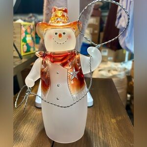 Festive Cowboy Snowman Figurine